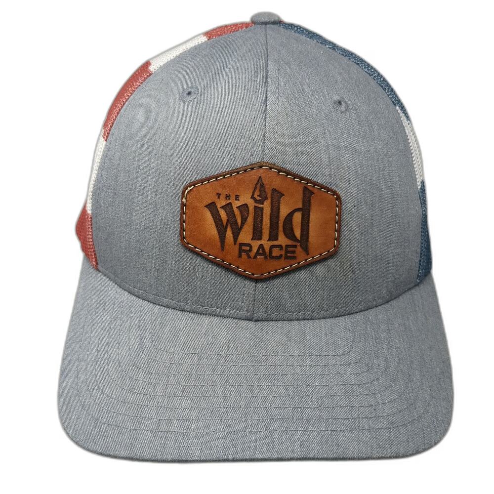 Richardson Trucker Hat Gray One Size The Wild Race Leather Patch Stars Stripes
